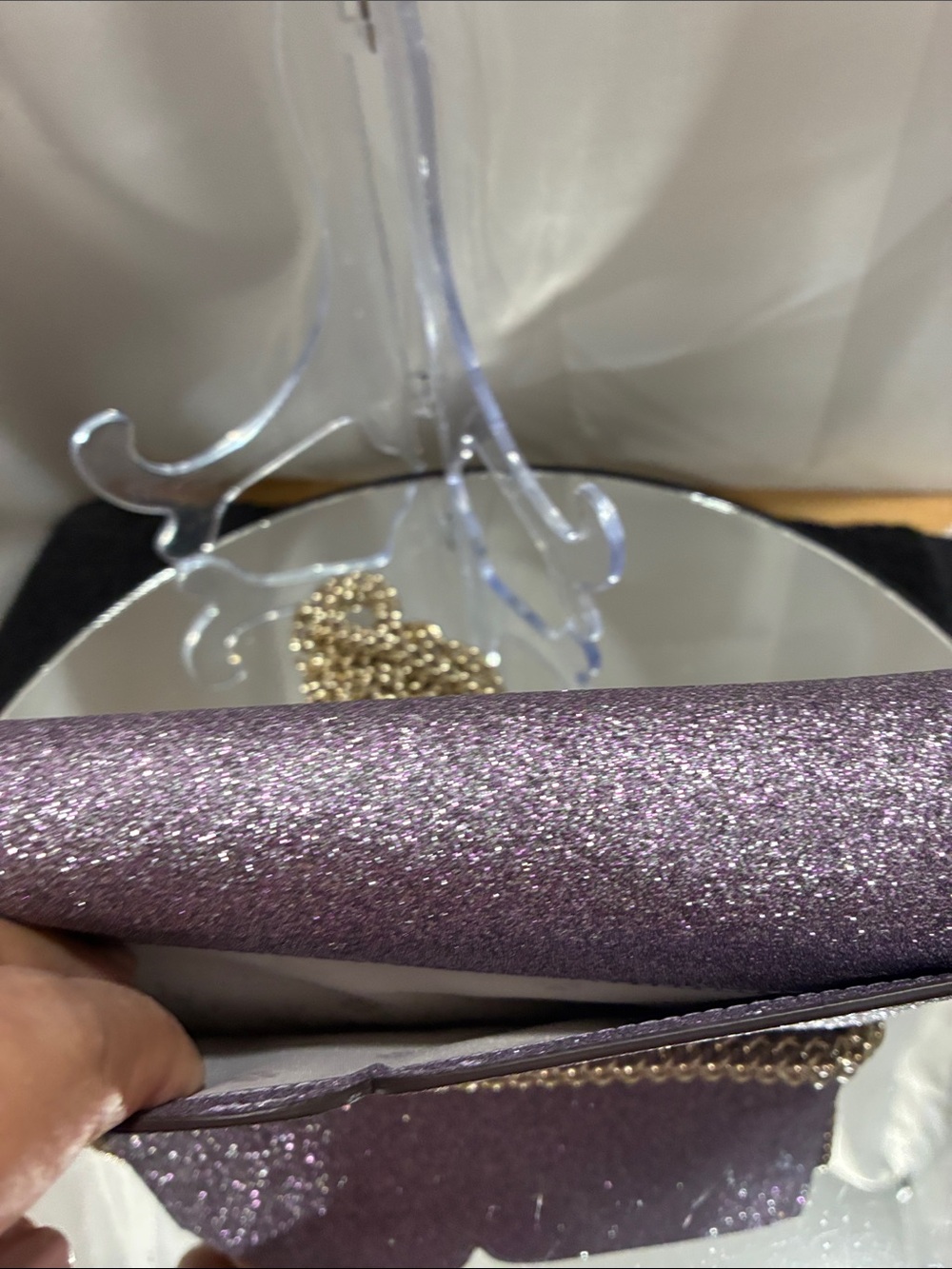 kate spade glitter purple crossbody with gold chain EUC - Picture 7 of 9